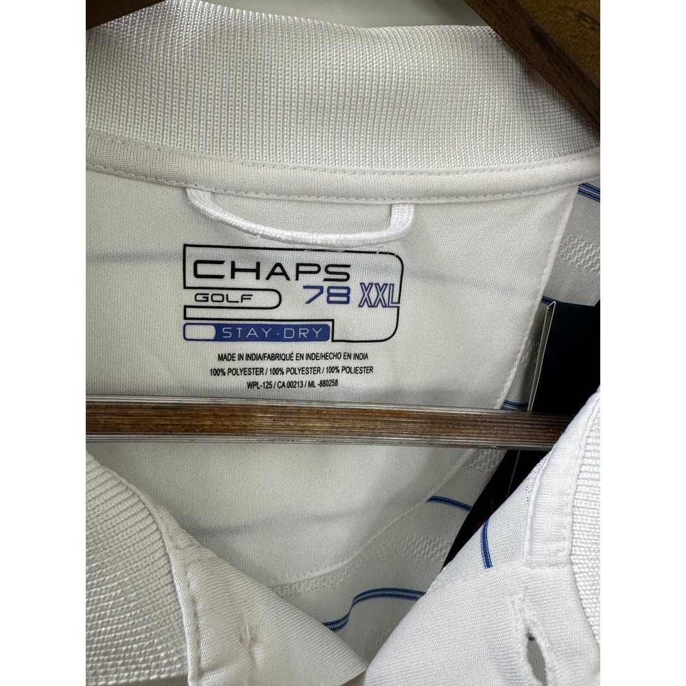 NWT Chaps Golf 78 Stay Dry Polo Shirt Mens XXL White Blue Stripe Preppy Nautical - Picture 5 of 7
